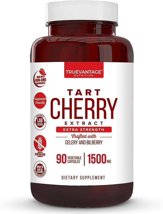 Tart Cherry Extract Capsules with Celery Seed Extract and Bilberry for Joint Support, Muscle Recovery, and Uric Acid Flush Support, Made in The USA - 90 Tart Cherry Capsules