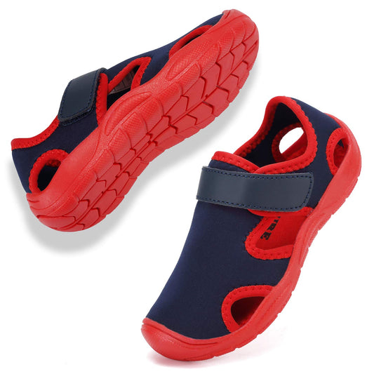 FANTURE Toddler Water Shoes Boys Girls Quick-Dry Aqua Socks Lightweight Closed-Toe outdoor Sport Sandal(Toddler/Little Kid) U420LZ2001-Navy.red-21