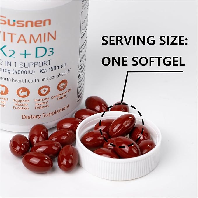 Vitamin K2+D3 Softgels Vitamin D3 4000IU K2 150mcg Dietary Supplement 2 in 1 D K Complex Support for Immune Calcium Absorption Bone Heart Dental Health Micro Ingredients(90 Softgels) Men Women Gift