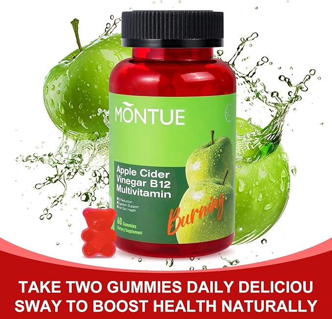 Apple Cider Vinegar Gummies B12 Multivitamin,ACV Supplement Gummy Vitamins,Vegetarian Supplement for Women & Men,Non GMO,Support Normal Energy Levels & Gut Health 60 Gummies (60)