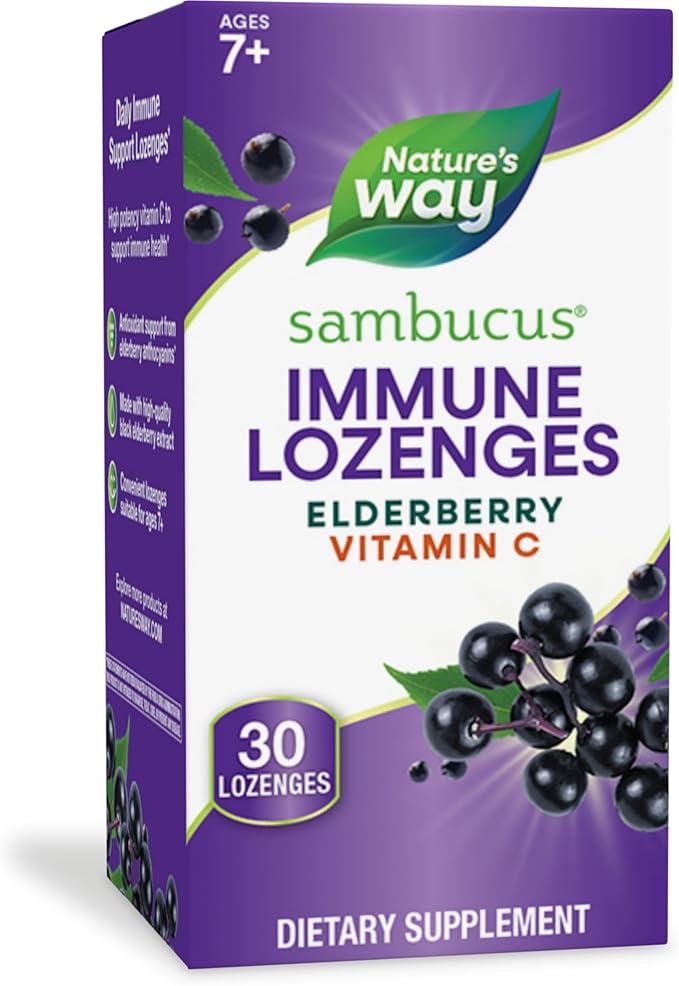 Nature's Way Sambucus Immune Lozenges, with Vitamin C, Black Elderberry Extract, Immune Support*, 30 Lozenges (Packaging May Vary)