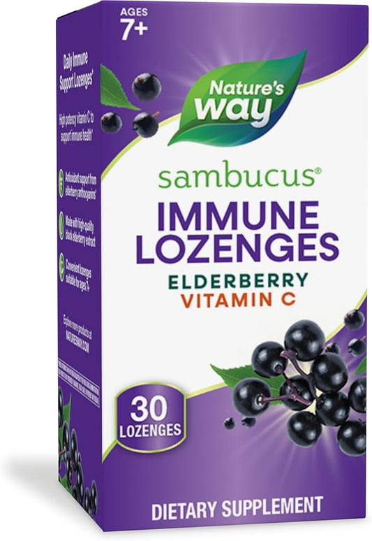 Nature's Way Sambucus Immune Lozenges, with Vitamin C, Black Elderberry Extract, Immune Support*, 30 Lozenges (Packaging May Vary)