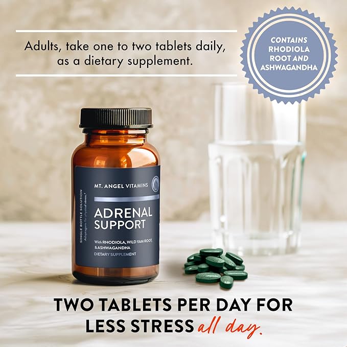 Mt. Angel Vitamins - Adrenal Support - Mood, Focus, Relaxation, Stress, and Adaptogens Support w/Ashwagandha Extracts - 60 Tablets