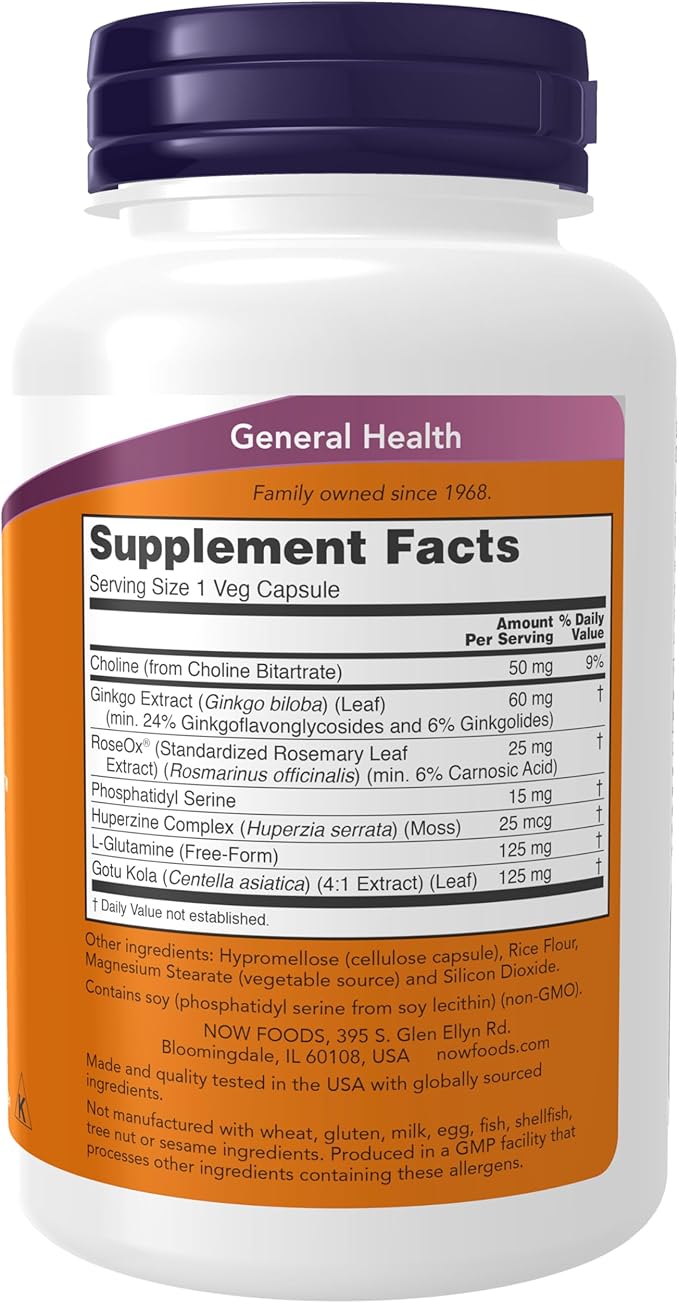 NOW Foods Supplements, Brain Elevate™, Featuring Ginkgo Biloba, RoseOx® and Phosphatidyl Serine, 120 Veg Capsules