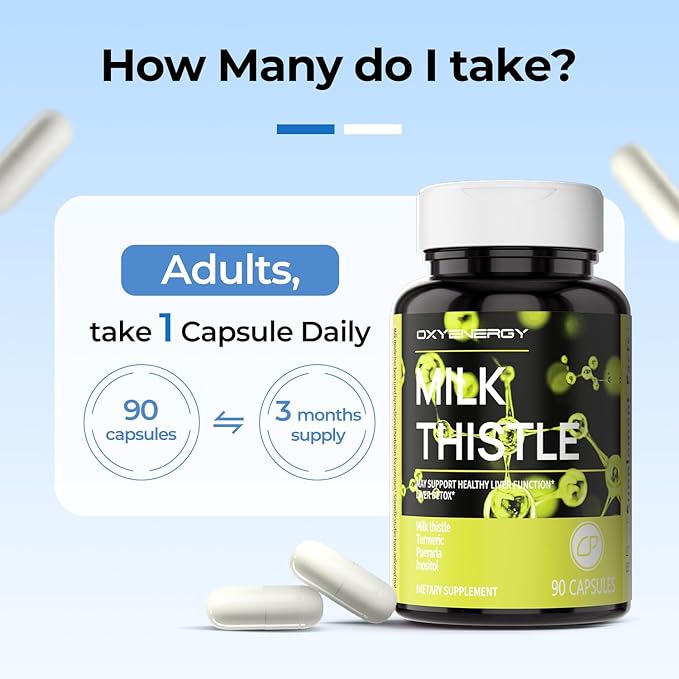 OxyEnergy Silymarin Milk Thistle 300mg Extract with Vitamin C, Inositol & Pueraria, Liver Detox & Repair Support, Antioxidant Support,90 Capsules, Pack of 5