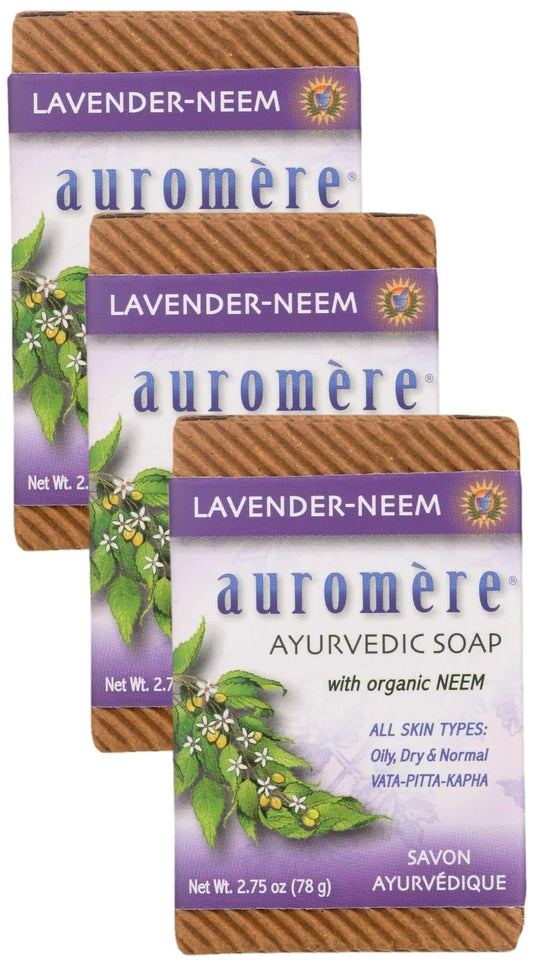 Auromere Ayurvedic Bar Soap, Lavender Neem - Eco Friendly, Handmade, Vegan, Cruelty Free, Natural, Non GMO (2.75 oz), 3 pack