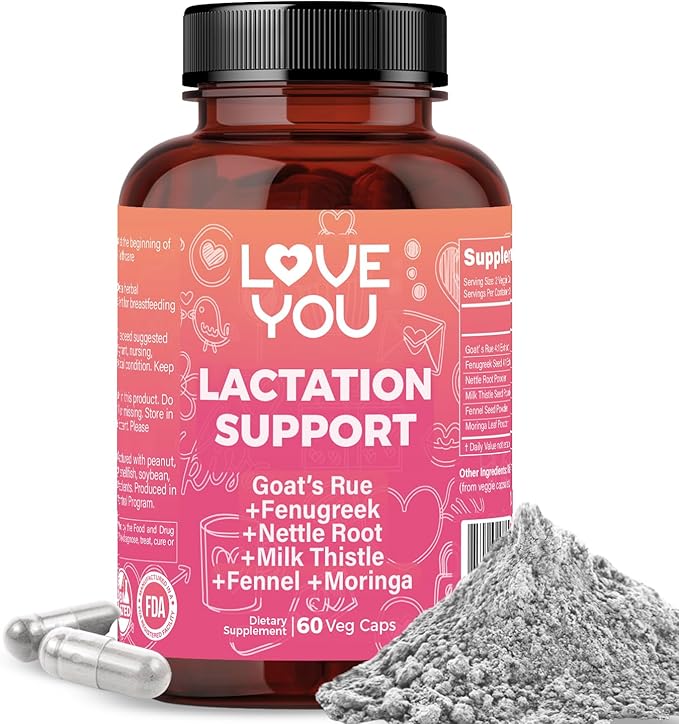 Love You Lactation Support – 2,000 mg Per Serving – Goat’s Rue, Fenugreek, Milk Thistle, Fennel, Nettle Root & Moringa Leaf – 60 Vegan Capsules – 30-Day Supply – Herbal Formula