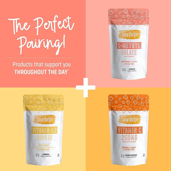 Smart for Life L-Methylfolate Gummies with Vitamin B12 Raspberry Flavor - 1mg - 60 Gummies - Active Folate 5 MTHFR Support Supplement Professional Strength - Doctor Designed Methyl Folate