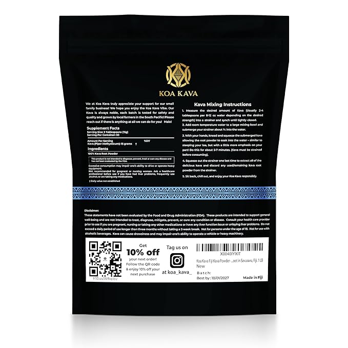 Koa Kava Fiji Kava Powder- Premium Noble Waka Kava Tea made from Lateral Kava Root in Savusavu, Fiji. 1 LB, 16 Ounce