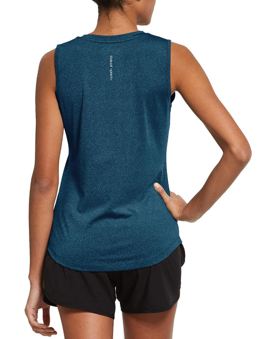 BALEAF Women's Sleeveless Workout Shirts Exercise Running Tank Tops Active Gym Tops Heather Blue Size XS