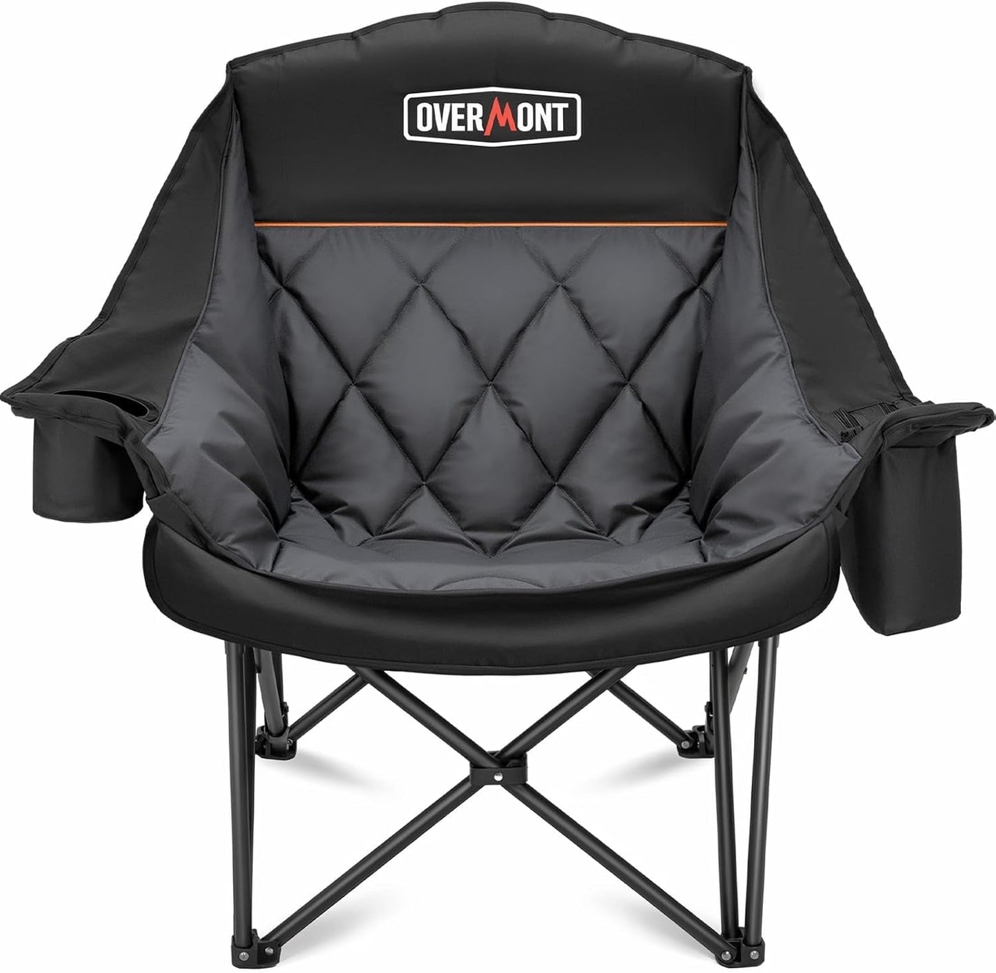 Oversized XL Camping Chair for Adults - 450lbs Support Heavy-Duty Padded Folding Chair with Side Pocket Cup Holder Cooling Bag
