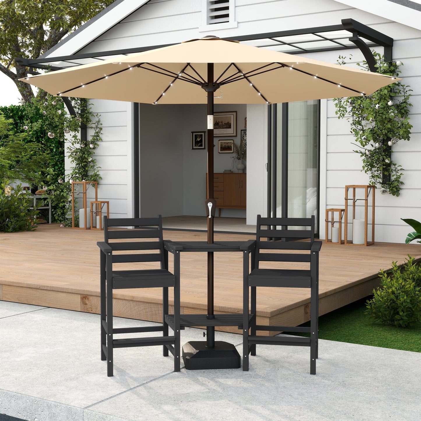 AreShark HDPE Tall Adirondack Chair Set with Removable Double Trays (Set of 2) Black