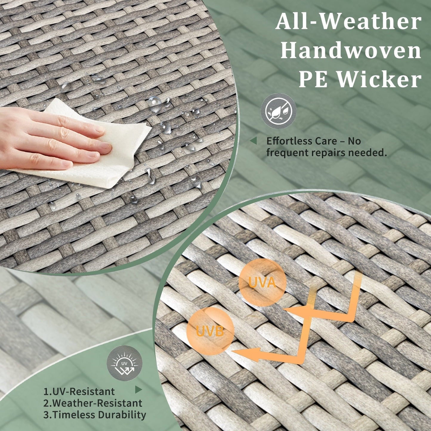 BAYUELSWU Outdoor Side Table with Storage, 27 Gallon Wicker Outdoor Side Table, Rattan Coffee Table All-Weather for Patio, Porch, Lawn (Grey)