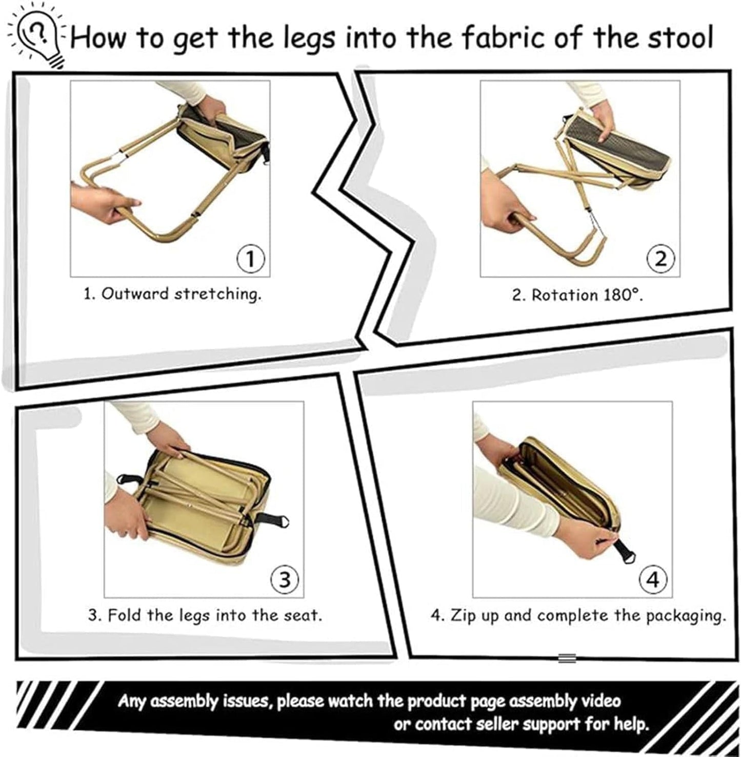 Foldable Backpack Stool, Mountaineering and Hiking Portable Stool, Pocket Handbag Stools, Lightweight Outdoor Seat with Adjustable Strap, Outdoor Zipper Pack Folding Chair for Travel Fishing