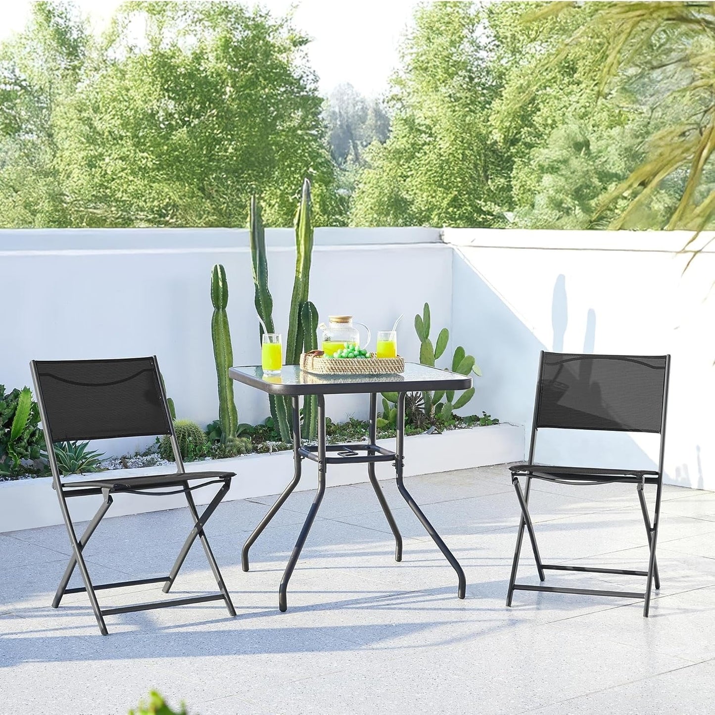 VibrantEcho Patio Portable Dining Chairs Set of 4 with Metal Frame, Outdoor Metal Folding Chairs with Backrests for Camping, Lawn, Yard, Beach, Black