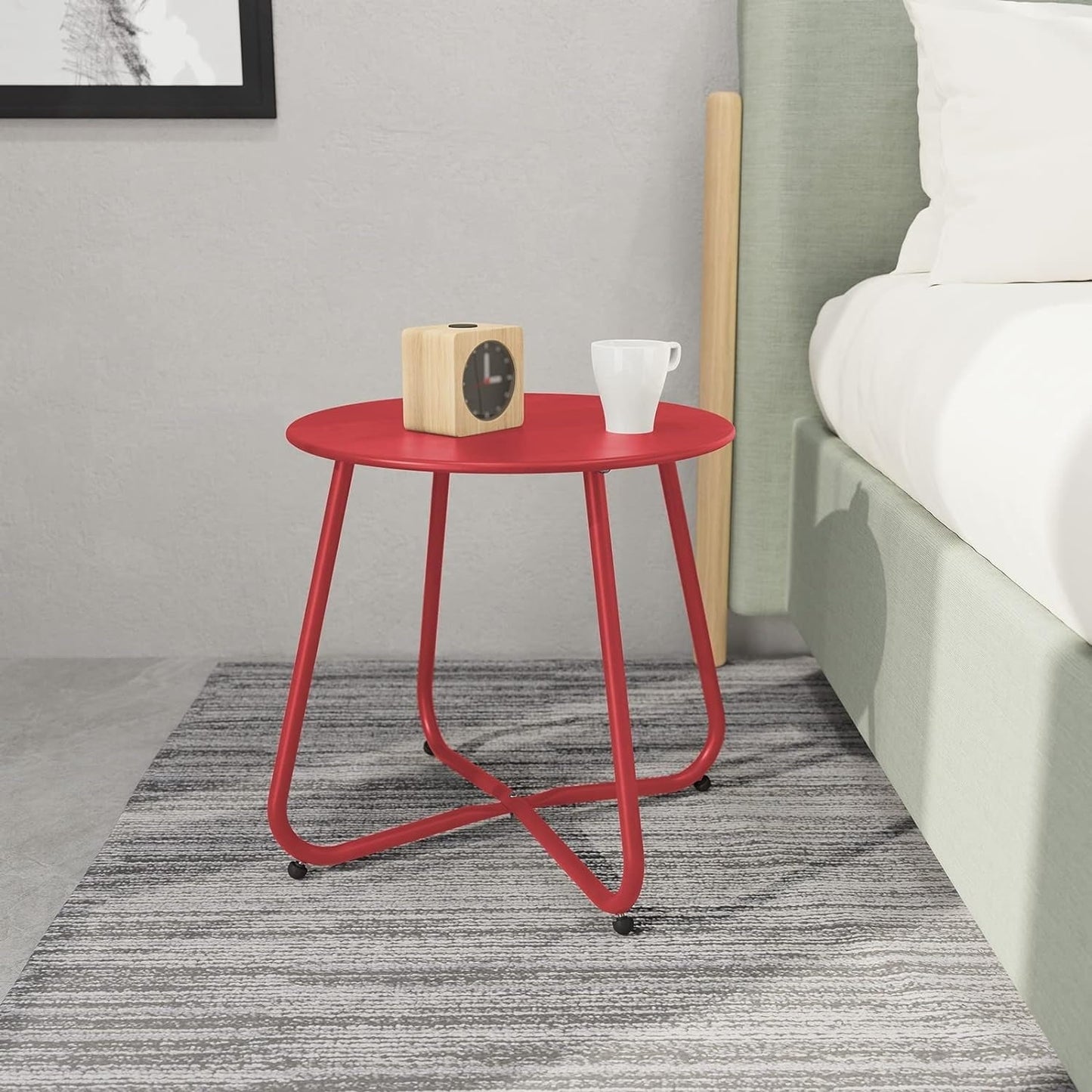 Round Rolling Coffee Table - Modern Cross Base Design, 4 Silent Casters, Multi-Functional Side Table for Home/Office - Red