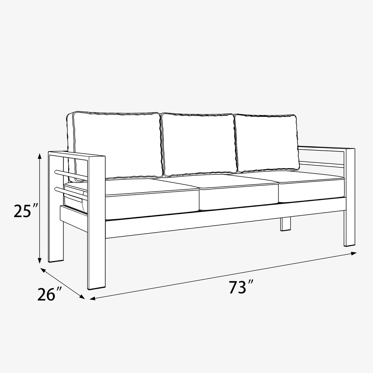 LayinSun Aluminum Outdoor Patio Metal Couch, 3-Seat Sofa Chair with Cushions