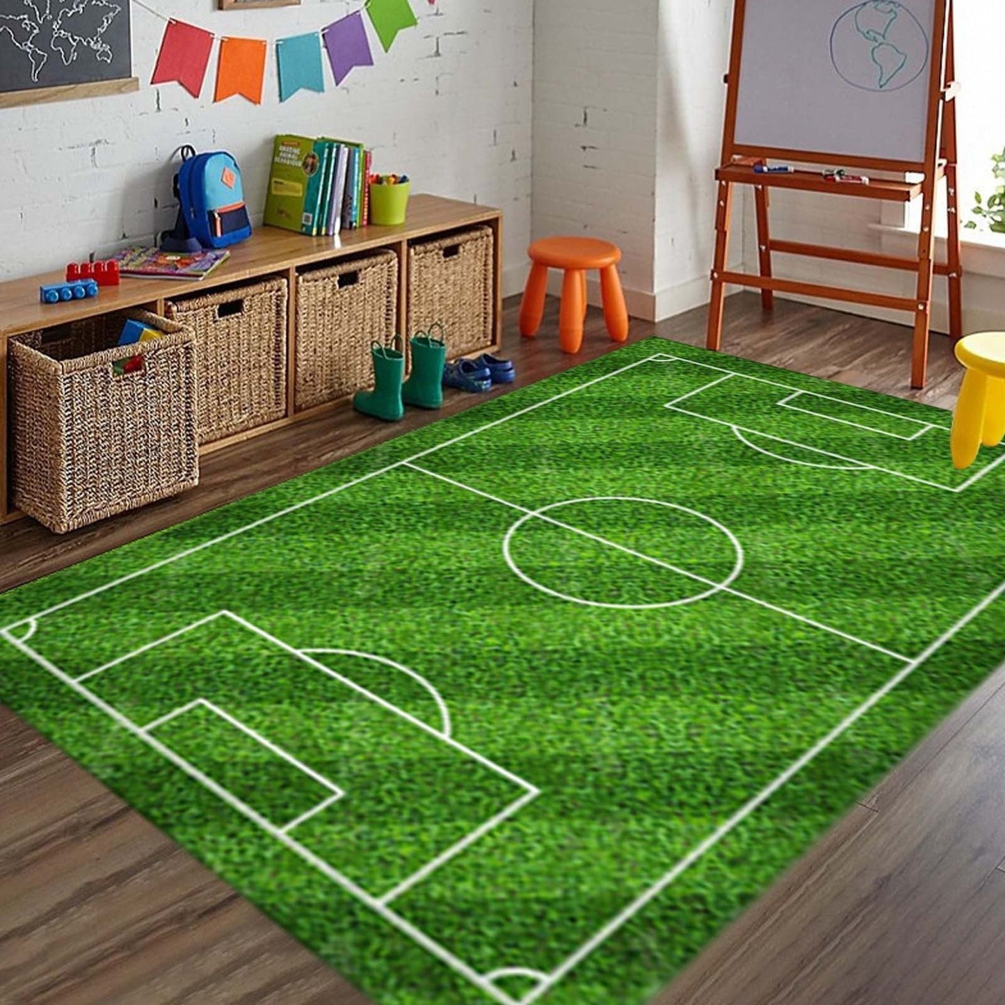 ZSBCMY Indoor Outdoor Soft Rug, Football Field Grass Design, Non-Slip Carpet for Living Room, Bedroom, Coffee Table Mats, Perfect Gift for Sports Enthusiasts