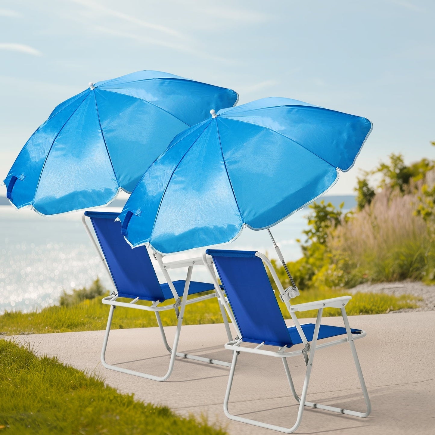 UBesGoo Folding Beach Chair with Umbrella 120kg Capacity, Lightweight for Outdoors, Camping & Travel, Blue