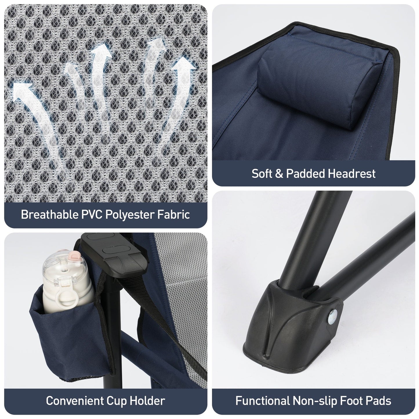 Heavy Duty 350lbs Portable Folding Camping Chair w/Adjustable Backrest & Retractable Footrest - Compact Outdoor Lawn Chair with Headrest, Cup Holder for Camping, Fishing, Hiking, Backyard