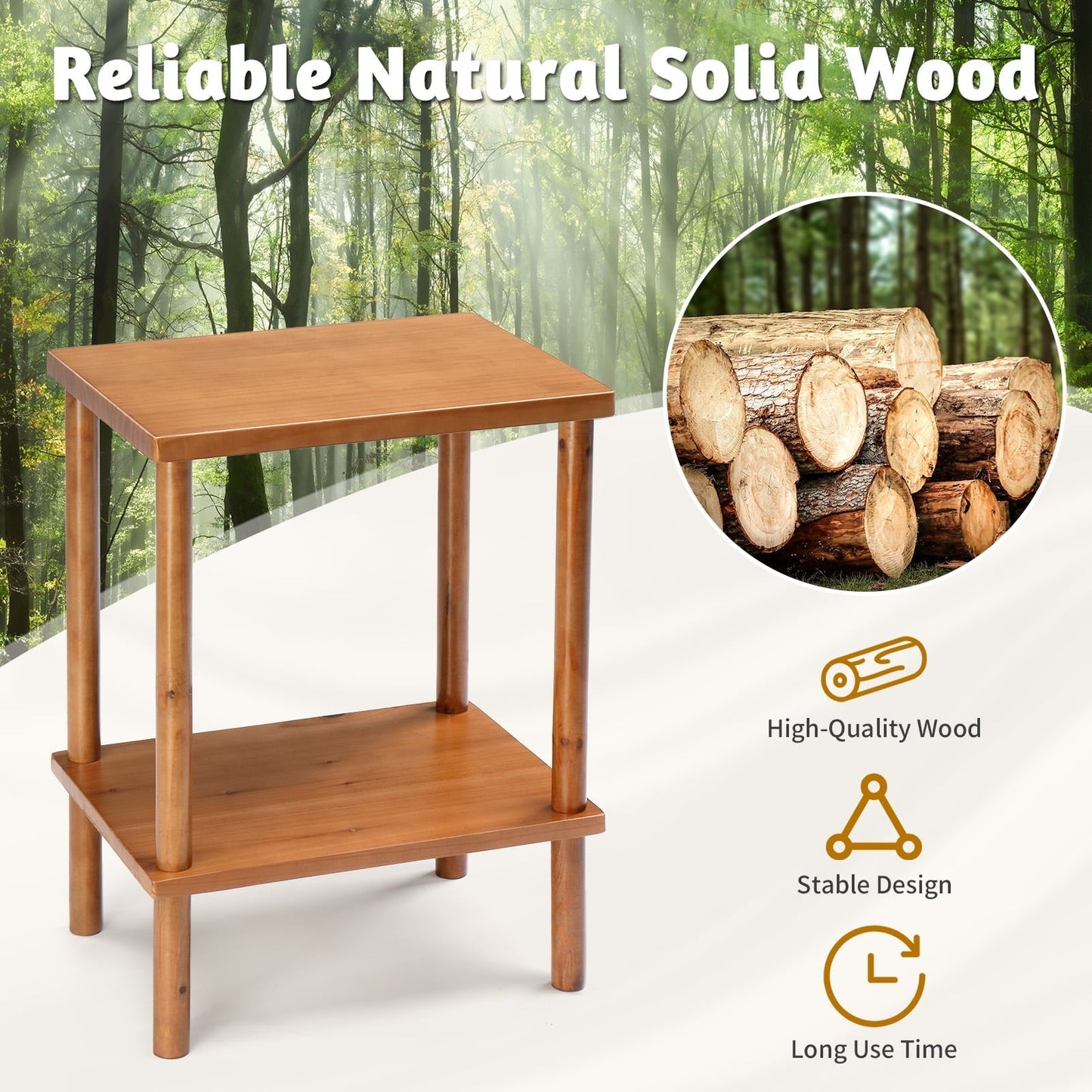 Ktaxon 2-Tier Outdoor Wood End Table, Weather Resistant Small Patio Side Table for Garden Patio Balcony Pool Indoor, Teak