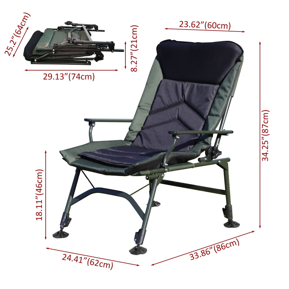 Tcbosik Folding Camping Chair with Adjustable Backrest, Portable Reclining Chair for Adults, Outdoor Lawn Chair for Hiking Fishing Picnic, Black & Green