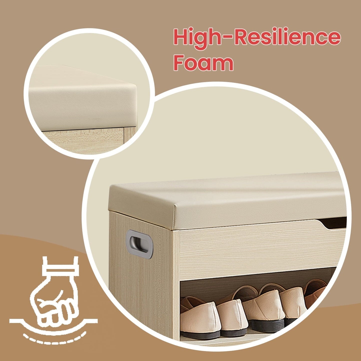 LEDREM Shoe Storage Bench with Cushion, Shoe Organizer with Compartment Open Shelf, Beige