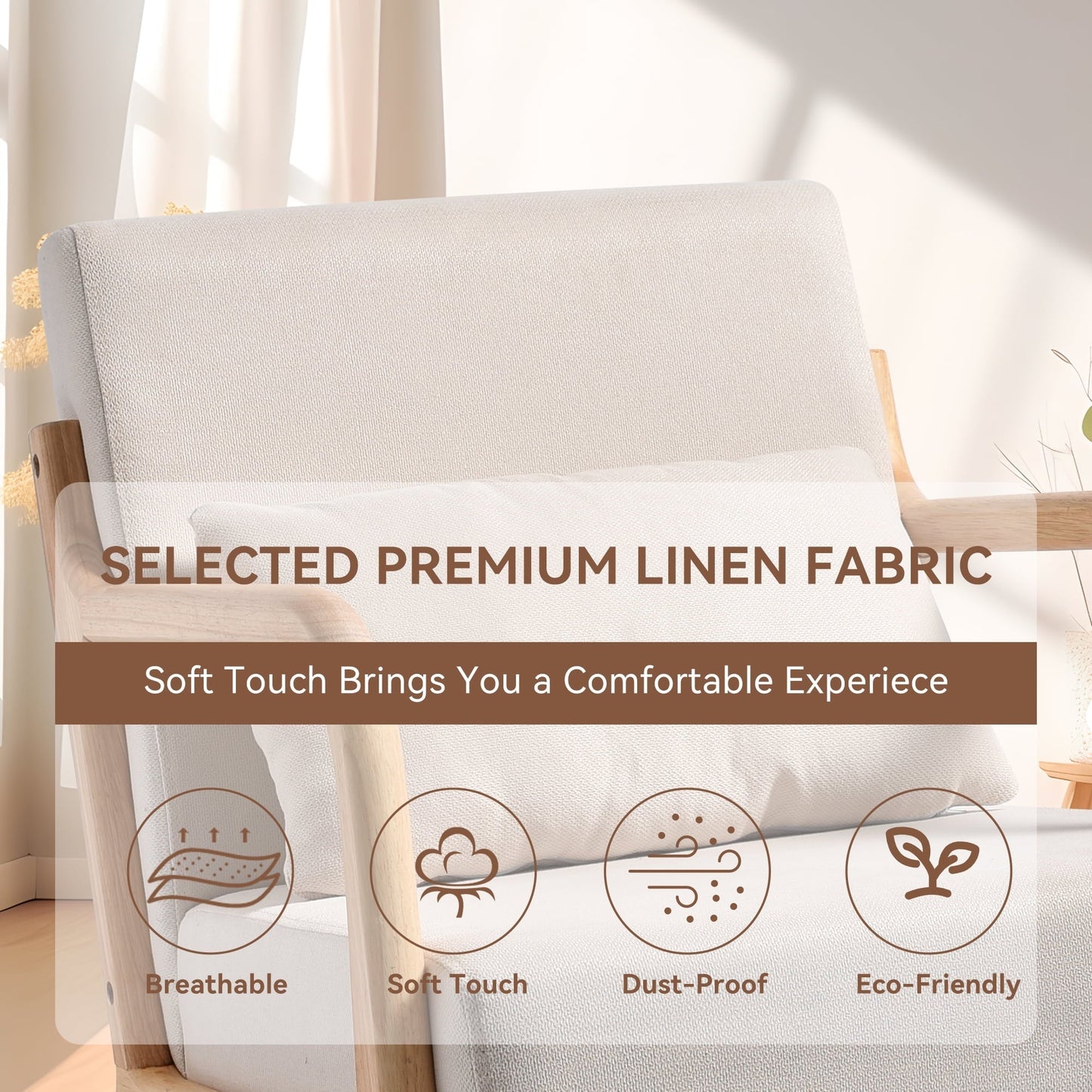 YEEZEE Mid Century Modern Chair - Solid Wood Accent chair with Ergonomic Armrests and Lumbar Pillow