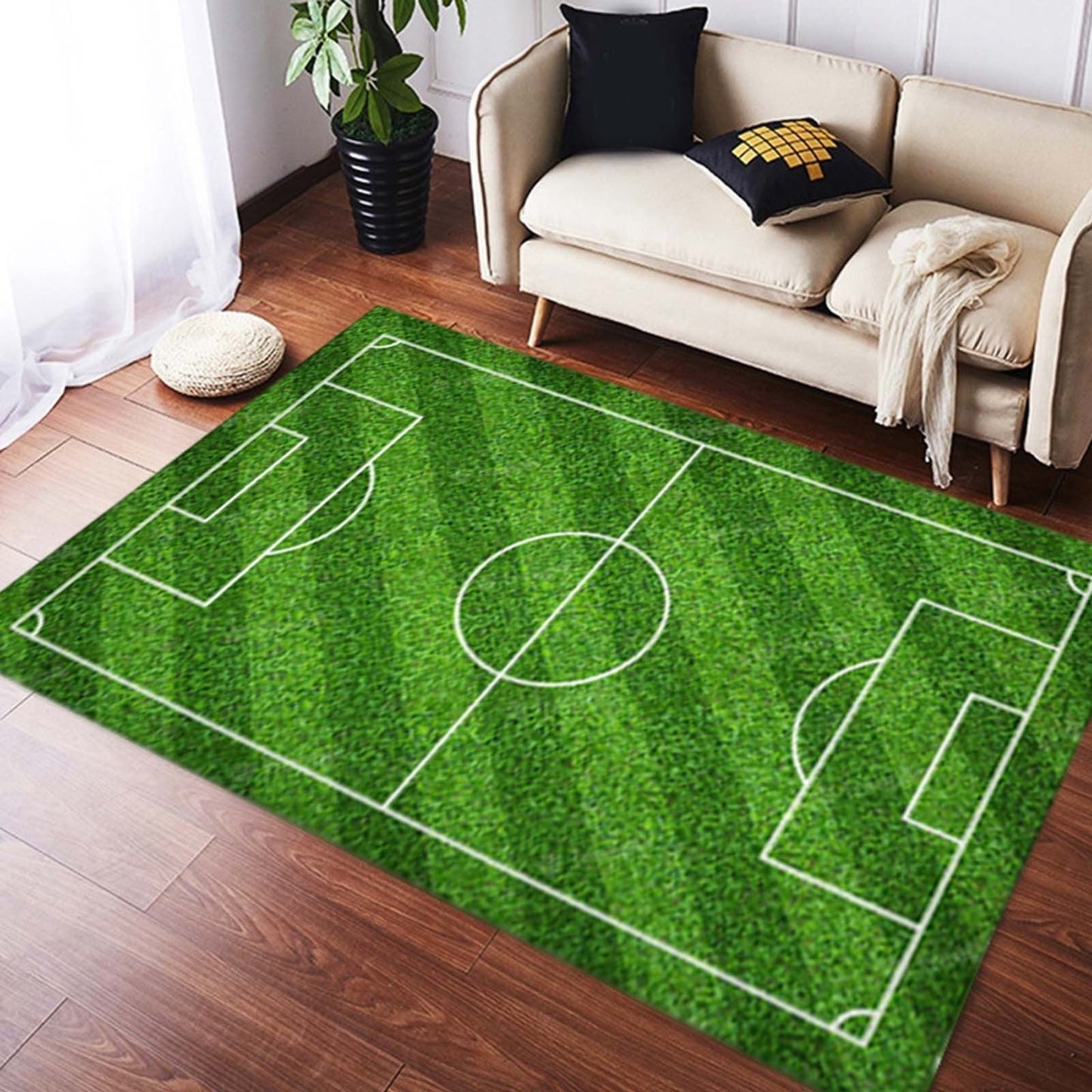 ZSBCMY Indoor Outdoor Soft Rug, Football Field Grass Design, Non-Slip Carpet for Living Room, Bedroom, Coffee Table Mats, Perfect Gift for Sports Enthusiasts