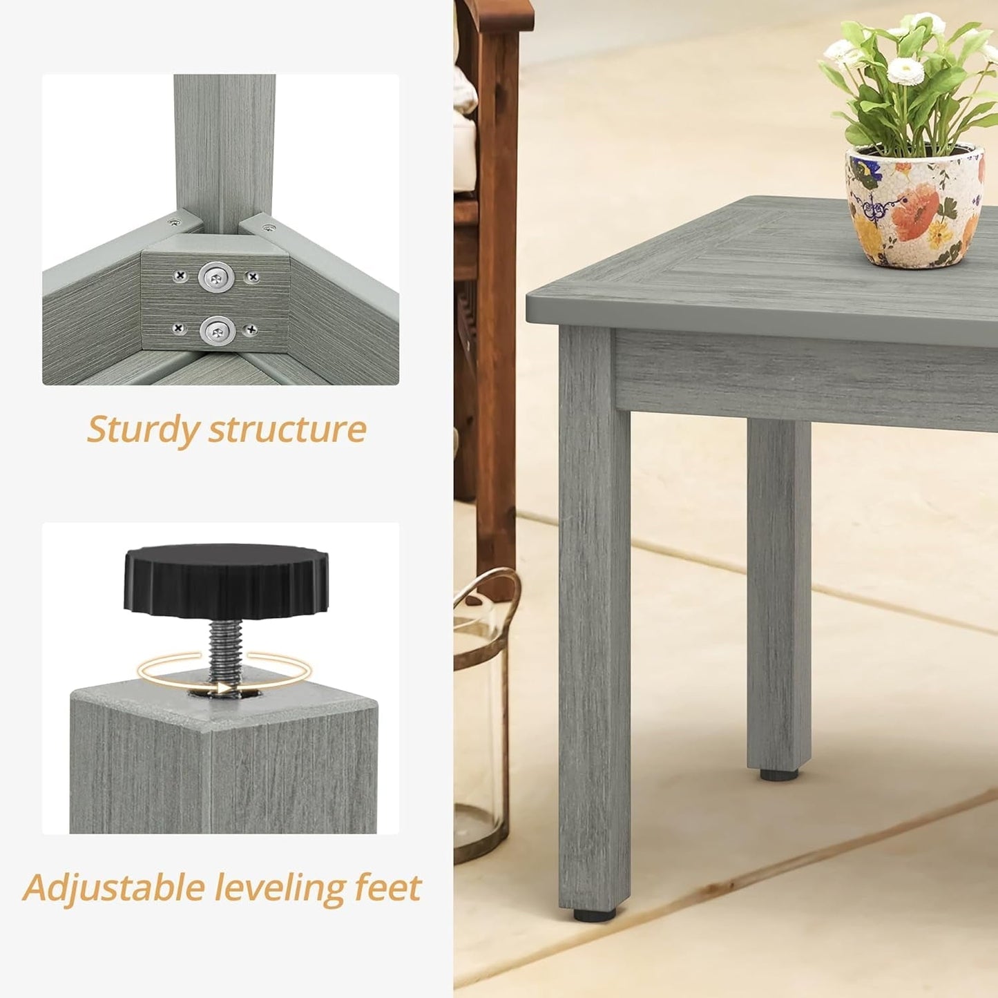 ZMMOO Outdoor Coffee Table Rectangle, HDPS Patio Coffee Tables for Outside, All Weather Patio Coffee Table with Slatted Tabletop for Deck, Garden, Balcony, Indoor or Outdoor Use, Light Gray