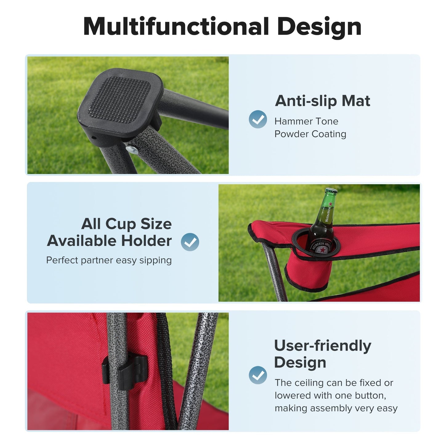 Sophia & William Foldable Canopy Chair Portable Camping Lounge Chair Outdoor Sunshade Canopy Chair with Cup Holder, Red