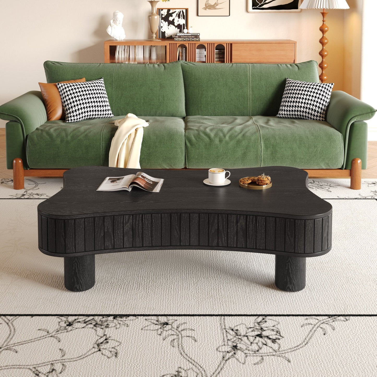 Lift Top Coffee Table for Living Room 42" - Fluted Panel Hidden Storage, Silent Hydraulic Lift, Curved Safety Corners, 5 Min Assembly (27"W X 13-18.9"H, Black)
