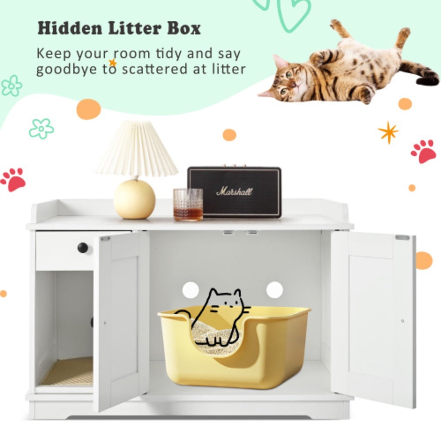 Double Hidden Litter Box Furniture Washroom Farmhouse Indoor Cat House End Table