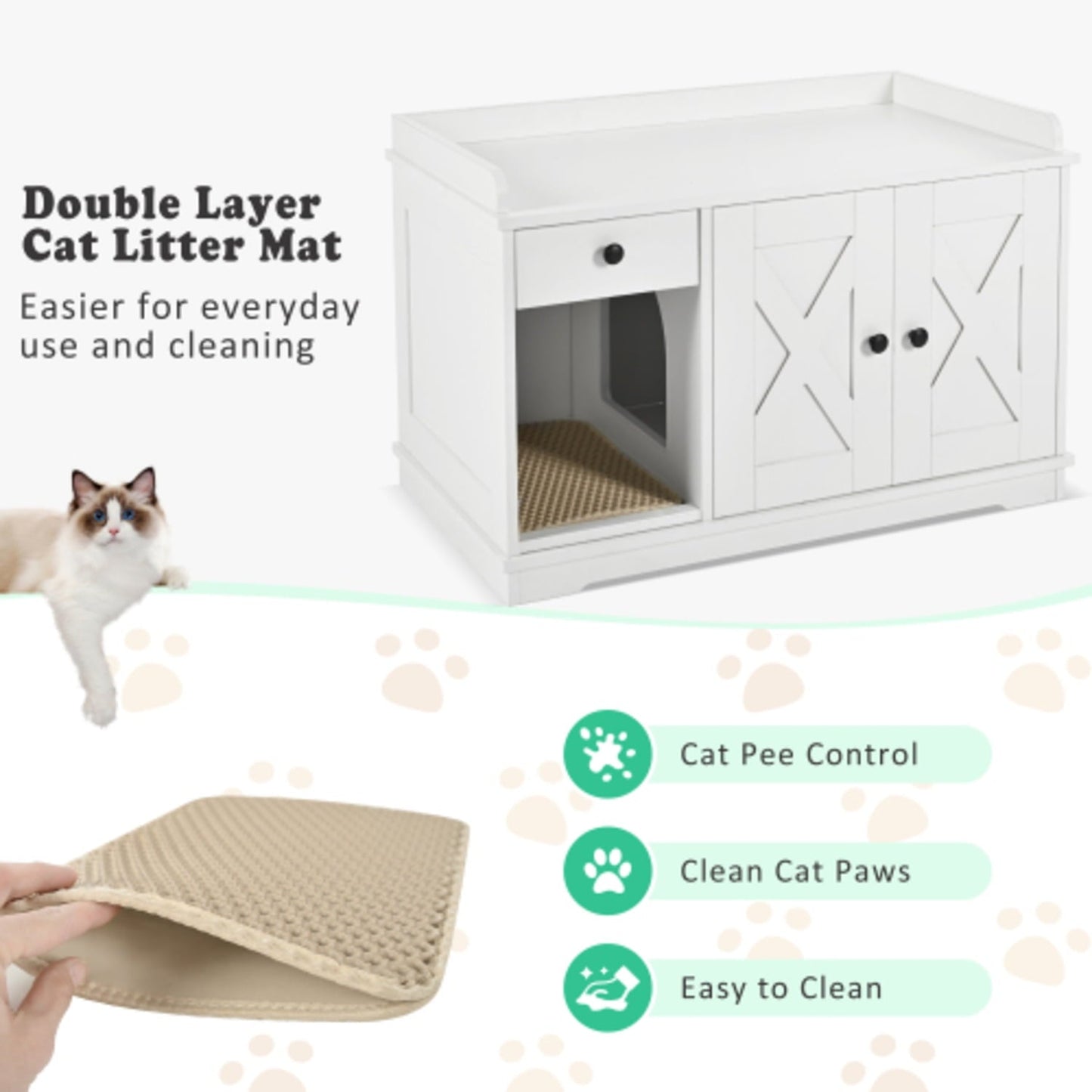 Double Hidden Litter Box Furniture Washroom Farmhouse Indoor Cat House End Table