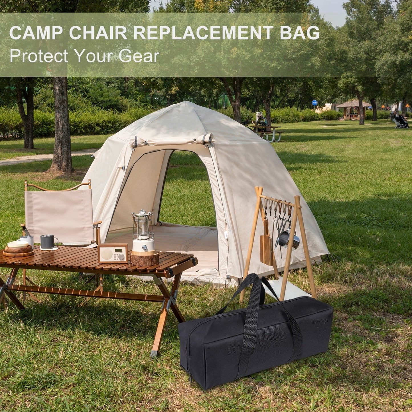 Uxcell Camp Chair Replacement Bag, Camping Folding Chair Bag with Handle Strap, 18 x 6 x 6 Inch for Outdoor (Black)