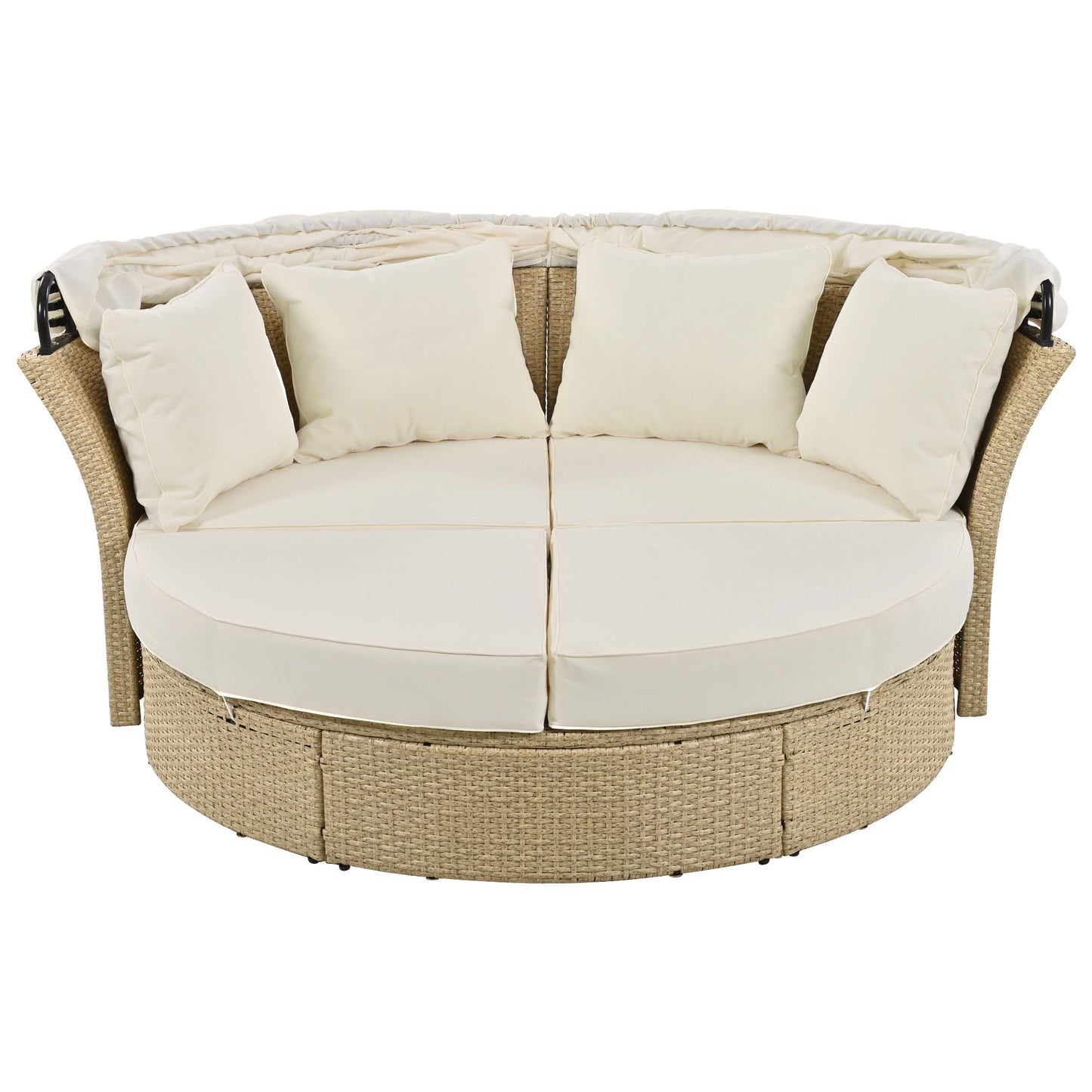 Convertible Outdoor Patio Daybed with Retractable Canopy and Cushions, Rattan Wicker Loveseat Sofa
