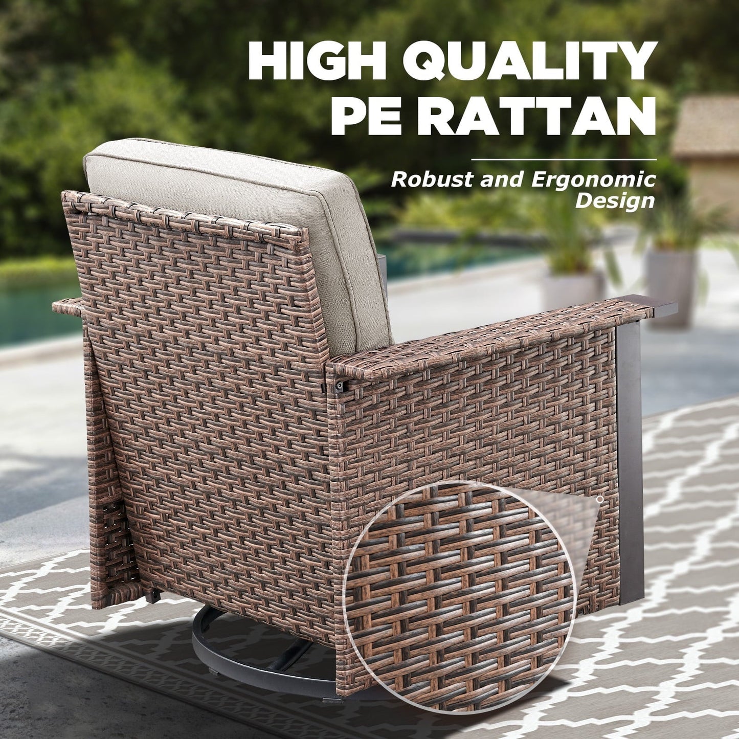 Lumiinofami 6 Pieces Outdoor Patio Conversation Furniture Set - 2 Outdoor Sofa, 2 Wicker Swivel Rocking Glider Chairs and 2 Ottomans, for Garden, Balcony, Porch, Beige