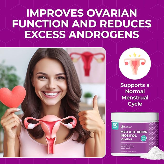 PCOS Supplement for Women - Boost Fertility, Hormonal Balance, and PCOS Support - Myo-Inositol, D-Chiro Inositol, Active Folate - High Potency PCOS Supplements (60 Servings, 129g Jar)