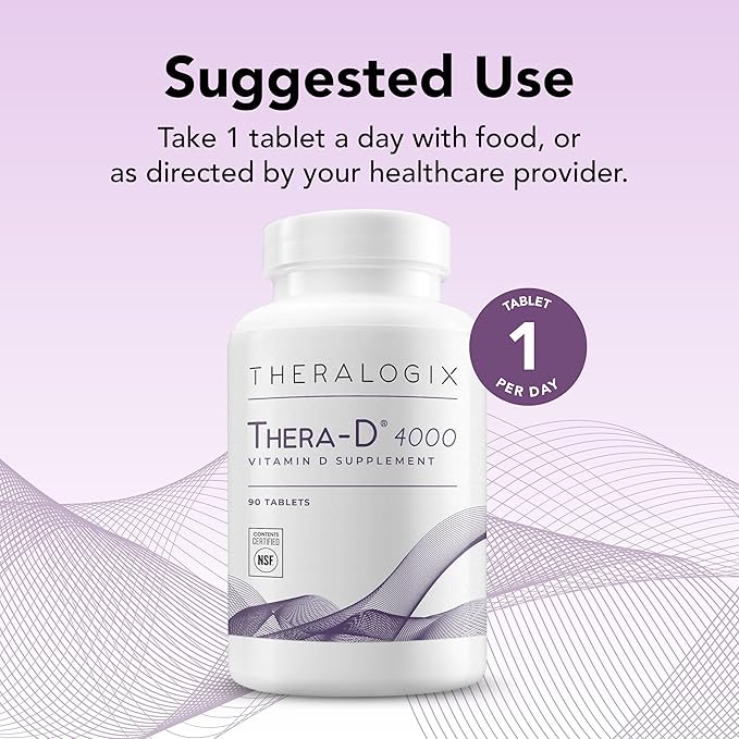 Theralogix Thera-D 4000 Vitamin D Supplement - 4,000 IU (100 mcg) Vitamin D3 Tablets - 90-Day Supply - Immune Support Supplement for Women & Men - Aids Bone & Heart Health - NSF Certified - 90 Tablets