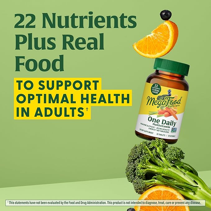MegaFood One Daily Multivitamin - Multivitamin for Women and Men - with Real Food - Immune Support Supplement - Vitamin C & Vitamin B - Bone Health - Energy Metabolism - Vegetarian, Non-GMO - 90 Tabs