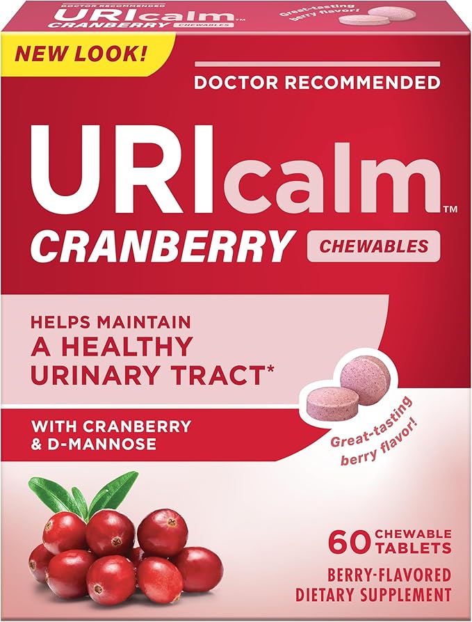 Uricalm Cranberry, Daily Dietary Supplement Chewable with D-Mannose, Berry, 60 Count