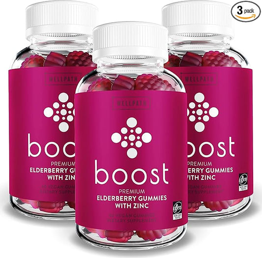 WellPath Boost Elderberry Gummies with Vitamin C (3-Pack) - Immune Support Gummy for Adults | Immunity Booster Vitamins | Zinc Supplement | Vegan, 180 Ct