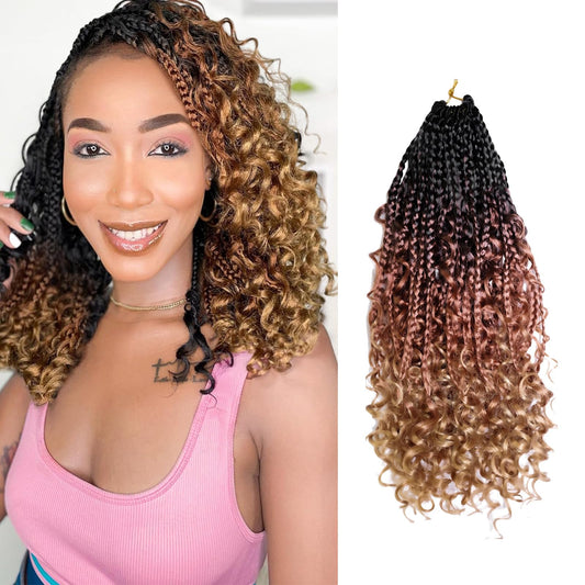 Goddess Box Braids Crochet Hair With Curly Ends 8 Packs-12 Inch Crochet Hair for Black Women Bohomian Crochet Box Braids (1b/30/27, 12inch)