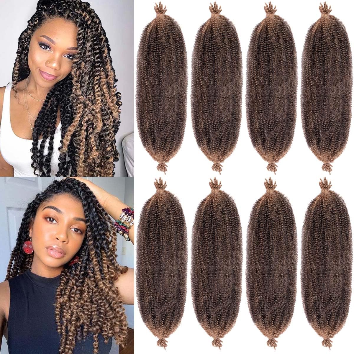 COOKOO 16 Inch Marley Twist Braiding Hair 8 packs Pre-Fluffed Springy Afro Twist Hair Spring Twist Hair For Soft Butterfly Locs Kinky Afro Twist Hair Synthetic Hair Extensions(16 Inch, T27#)