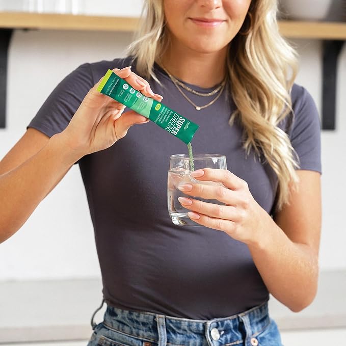 Supergreens Premium Superfood Greens Drink Mix w/Chlorella, Moringa, Spinach & Broccoli + Digestive Enzymes & Probiotic Blend -Nutrient-Packed Powder Wellness (Apple Pear, 20 SRV, Travel Pack)