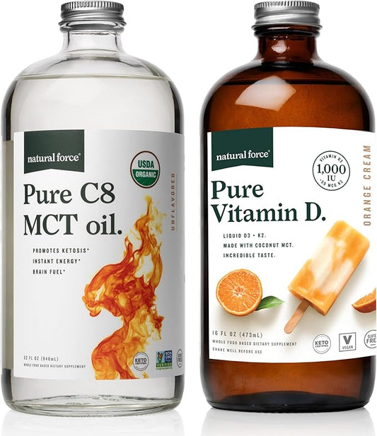 Natural Force Pure Vitamin D Orange Cream, 16 fl oz Organic Pure C8 MCT Oil 32 oz