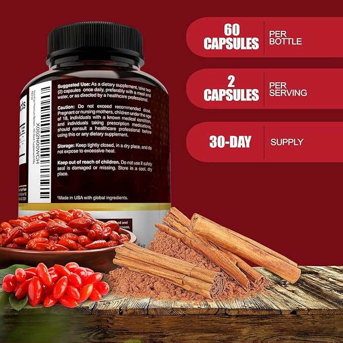 NutriFlair Premium Berberine HCL 1200mg, 60 Capsules - Plus Pure True Ceylon Cinnamon, Berberine HCI Root Supplements Pills - Immune System - yields an Optimal 8% Berberine