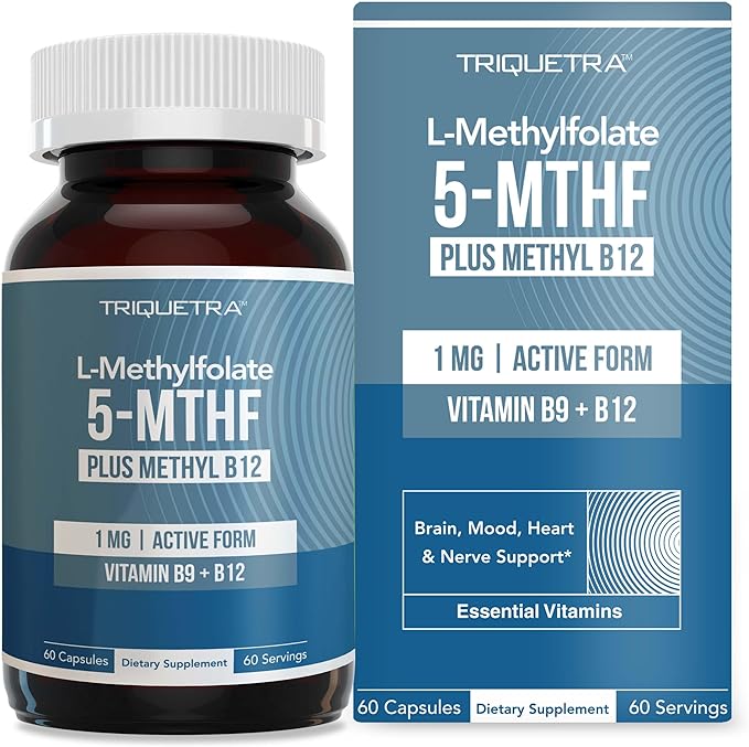 L Methyl Folate 1000 mcg Plus Methyl B12 Cofactor – Active 5-MTHF Form - Supports Mood, Methylation, Cognition – Highly Bioavailable Bioactive Forms of Vitamin B9 & B12 (60 Capsules – 60 Servings)