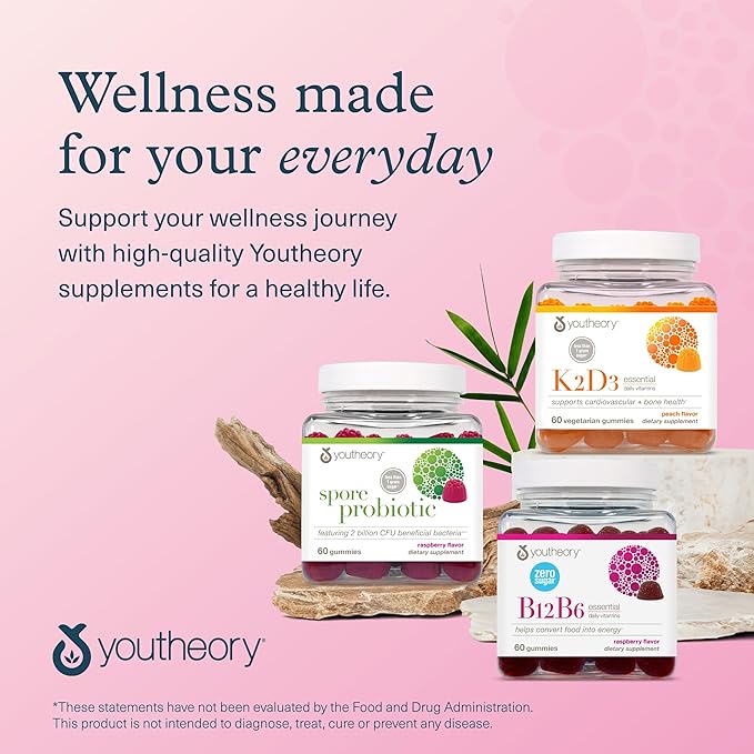 Youtheory B12B6 - Vegan Vitamin B6 & Vitamin B12 - Offers Brain Health, Energy & Immunity Support* - Dairy, Soy & Gluten Free - 60 Gummies