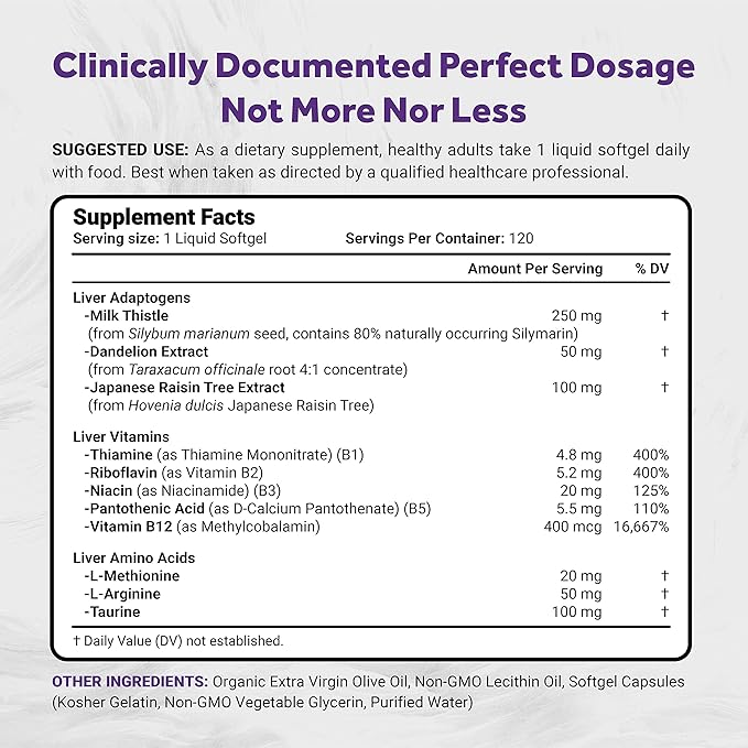 Silymarin Milk Thistle 1300mg Enhanced with B Complex & Amino Acids | 13-in-1 Liver Cleanse, Detox & Repair | 120 Liver Essential Softgels